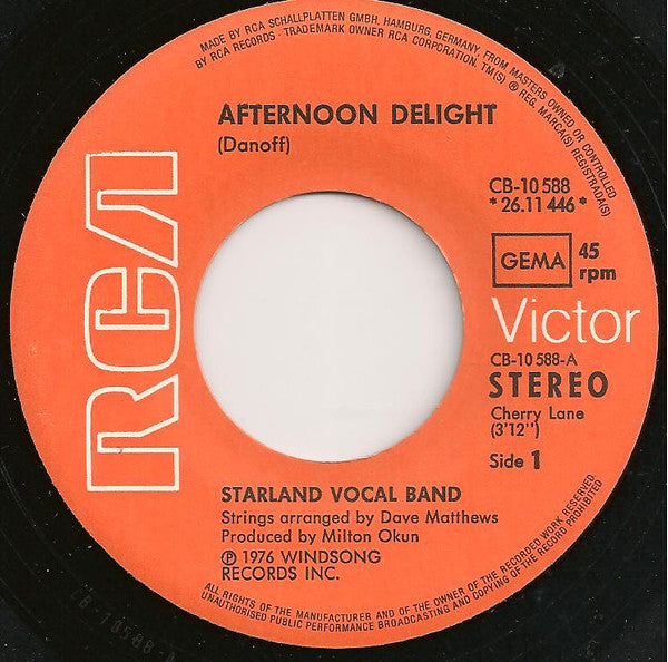 Starland Vocal Band : Afternoon Delight (7", Single)