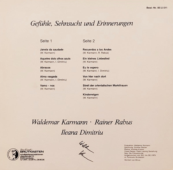 Waldemar Karmann : Gefühle, Sehnsucht Und Erinnerungen (LP, Album)