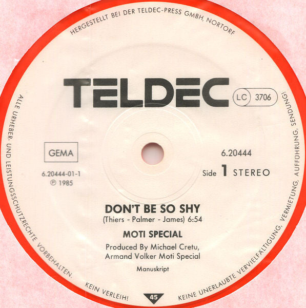 Moti Special : Don't Be So Shy (Extended Version) (12", Maxi, Ora)