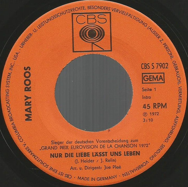 Mary Roos : Nur Die Liebe Läßt Uns Leben (7", Single)