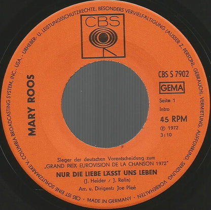 Mary Roos : Nur Die Liebe Läßt Uns Leben (7", Single)