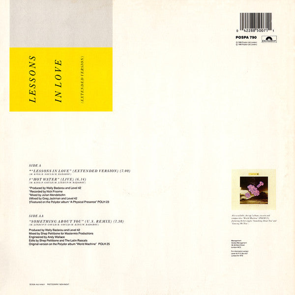 Level 42 : Lessons In Love / Something About You (12", Ltd)