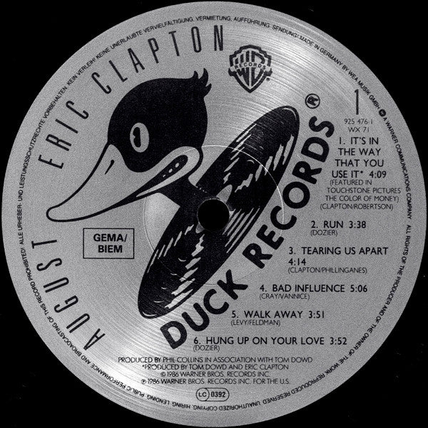 Eric Clapton : August (LP, Album, Gat)