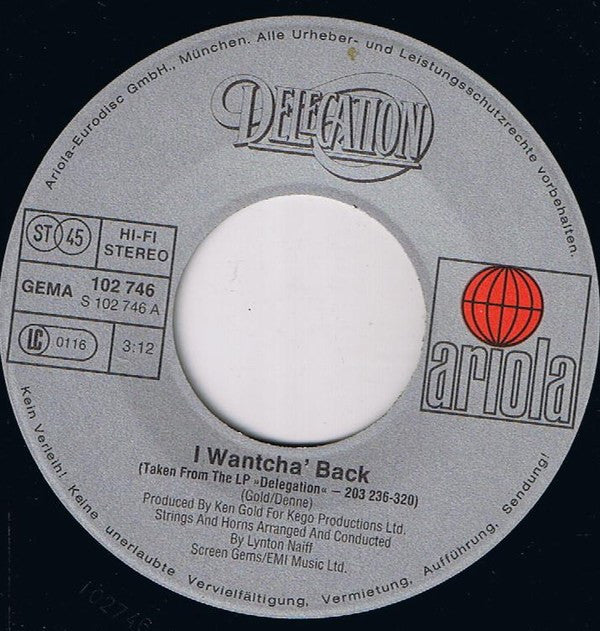 Delegation : I Wantcha' Back (7", Single)