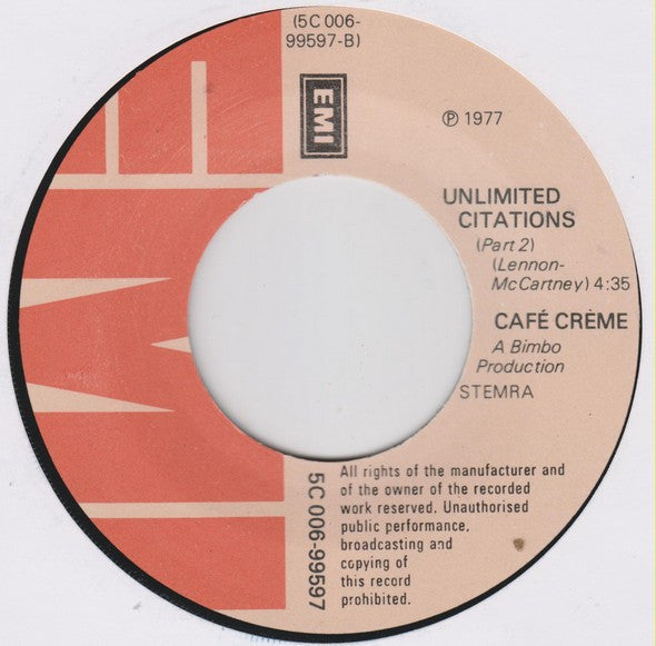 Café Crème : Unlimited Citations (7", Single)