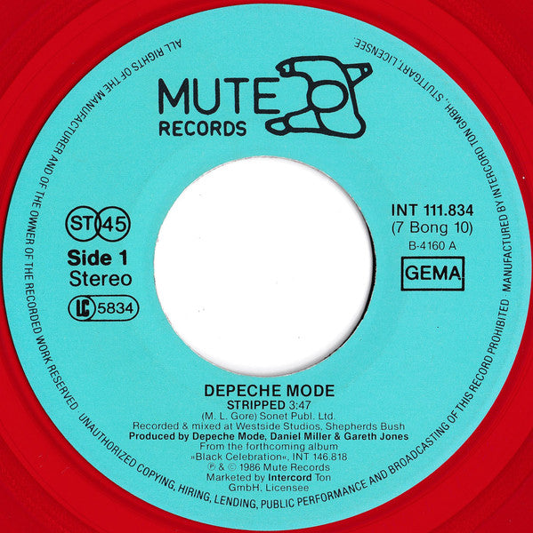 Depeche Mode : Stripped (7", Single, Red)