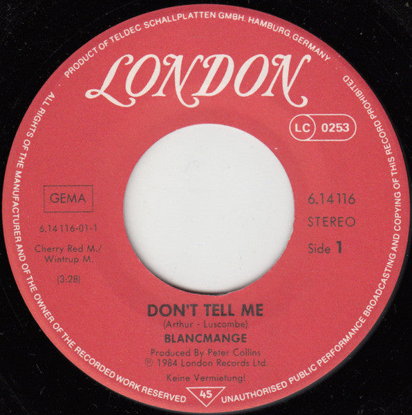 Blancmange : Don't Tell Me (7", Single)
