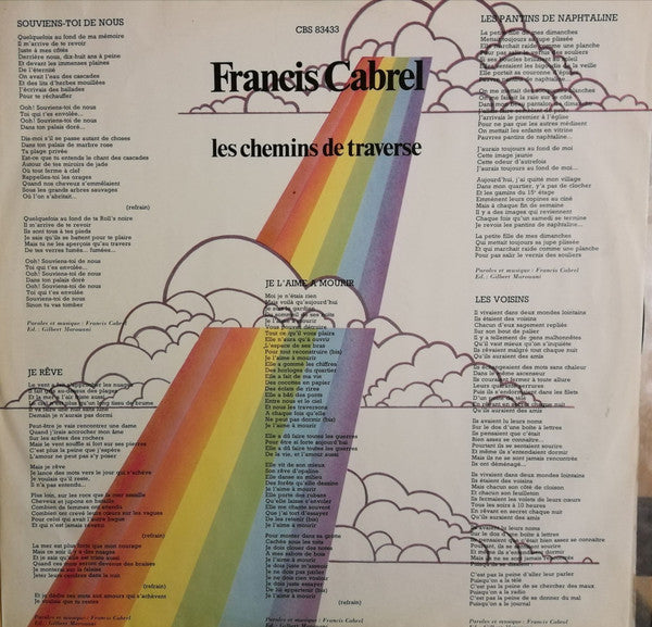 Francis Cabrel : Les Chemins De Traverse (LP, Album)