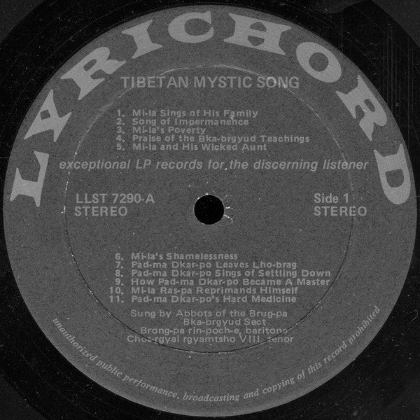 Abbots Of The Brug-Pa Bka-Brgyud Sect, Brong-Pa Rin-Poch-e, Chos-Rgyal Rgyamtsho VIII : Tibetan Mystic Song (LP, Album)