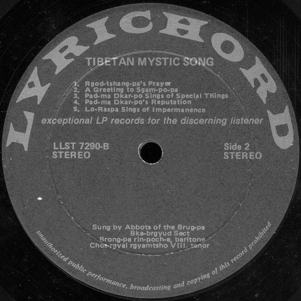 Abbots Of The Brug-Pa Bka-Brgyud Sect, Brong-Pa Rin-Poch-e, Chos-Rgyal Rgyamtsho VIII : Tibetan Mystic Song (LP, Album)