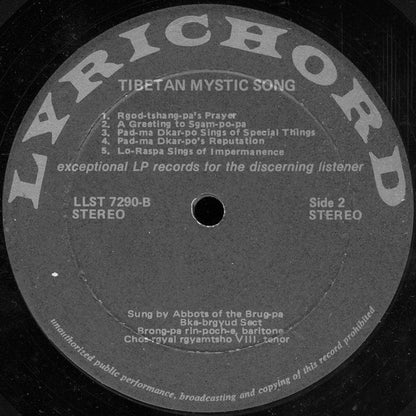 Abbots Of The Brug-Pa Bka-Brgyud Sect, Brong-Pa Rin-Poch-e, Chos-Rgyal Rgyamtsho VIII : Tibetan Mystic Song (LP, Album)