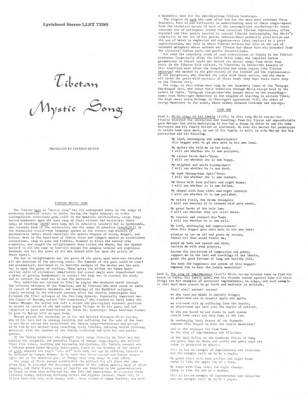 Abbots Of The Brug-Pa Bka-Brgyud Sect, Brong-Pa Rin-Poch-e, Chos-Rgyal Rgyamtsho VIII : Tibetan Mystic Song (LP, Album)