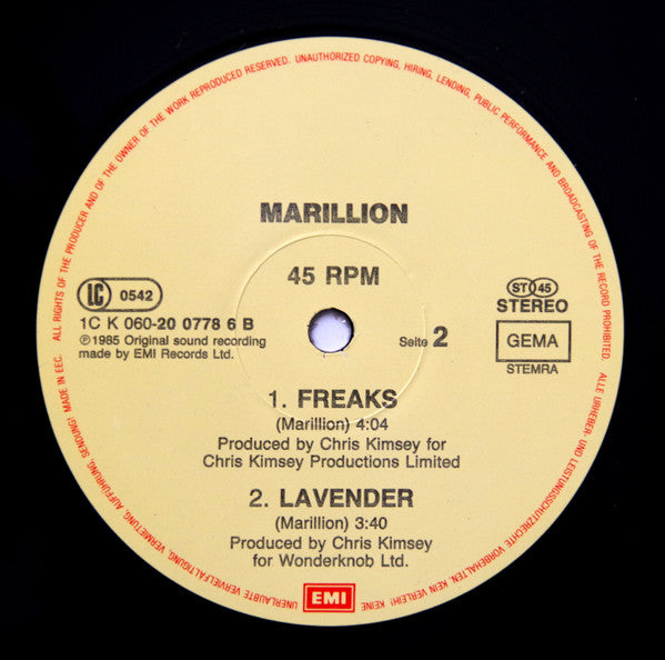 Marillion : Lavender (12", Maxi, Yel)