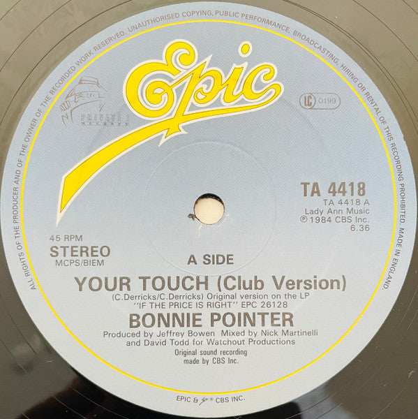 Bonnie Pointer : Your Touch (12", Single)