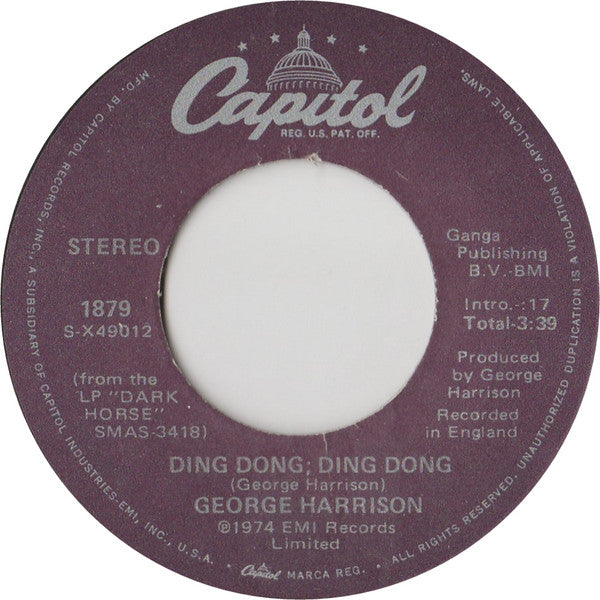 George Harrison : Ding Dong; Ding Dong / Hari's On Tour (Express) (7", Single, RE, Win)