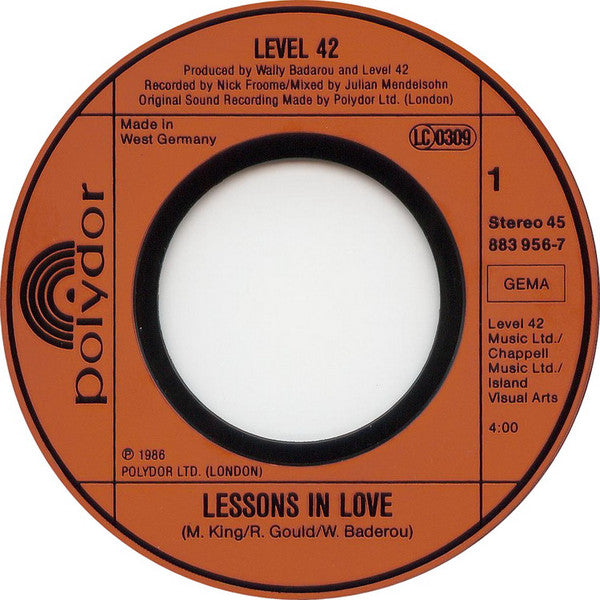 Level 42 : Lessons In Love (7", Single)