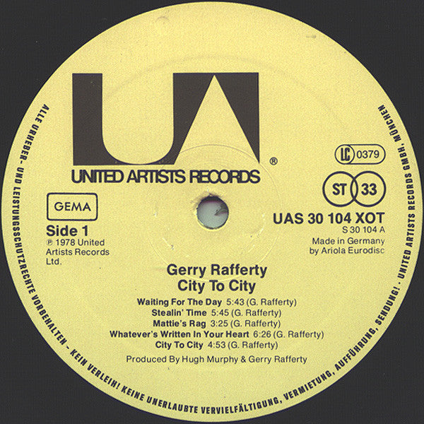 Gerry Rafferty : City To City (LP, Album, Red)