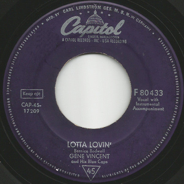 Gene Vincent And His Blue Caps* : B-I-Bickey-Bi, Bo-Bo-Go / Lotta Lovin' (7", Single)