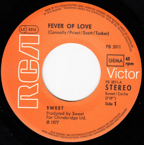 Sweet* : Fever Of Love (7", Single)