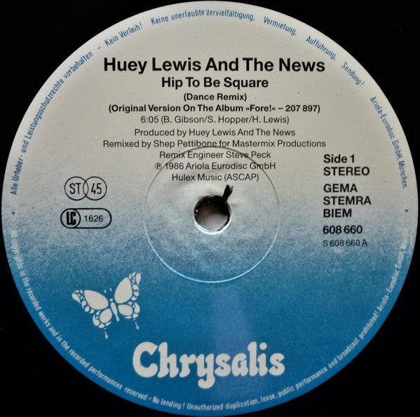 Huey Lewis And The News* : Hip To Be Square (12", Maxi)