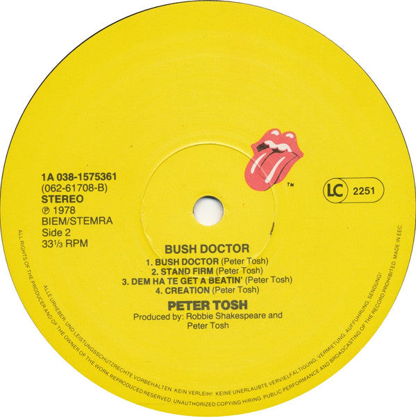 Peter Tosh : Bush Doctor (LP, Album, RE)
