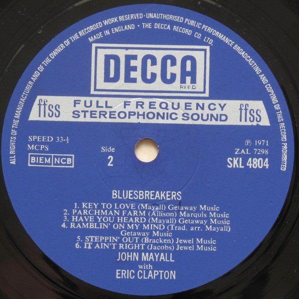 John Mayall With Eric Clapton : Blues Breakers (LP, Album, RE)