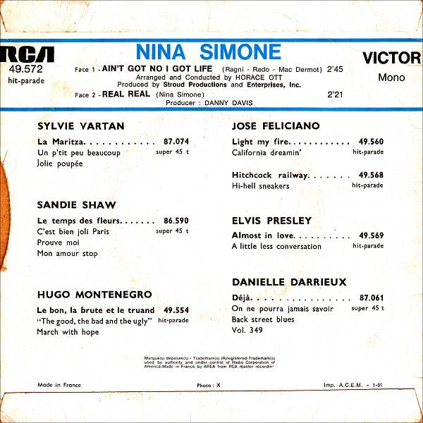 Nina Simone : Ain't Got No I Got Life / Real Real (7", Single, Mono, RP)