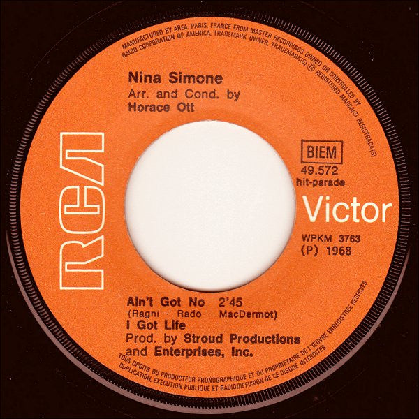 Nina Simone : Ain't Got No I Got Life / Real Real (7", Single, Mono, RP)