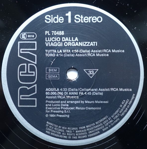 Lucio Dalla : Viaggi Organizzati (LP, Album)