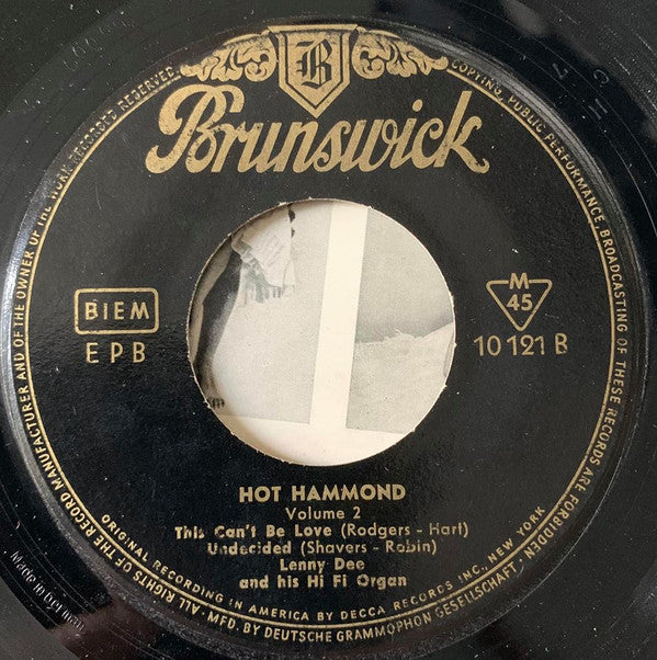 Lenny Dee (2) : Hot Hammond Vol. 2 (Organ Solos With A Beat) (7", EP)