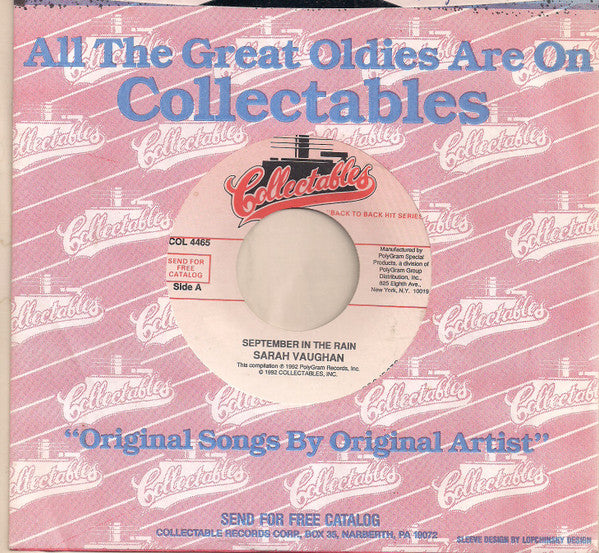 Sarah Vaughan / Dinah Washington : September In The Rain / This Bitter Earth (7", Single, RE)