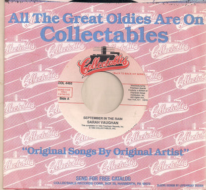 Sarah Vaughan / Dinah Washington : September In The Rain / This Bitter Earth (7", Single, RE)