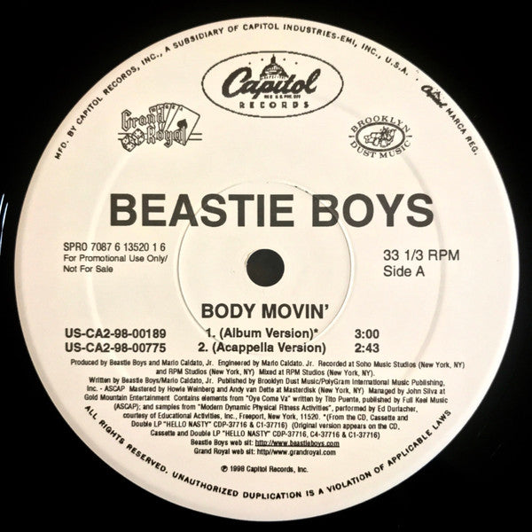 Beastie Boys : Body Movin' (12", Promo)