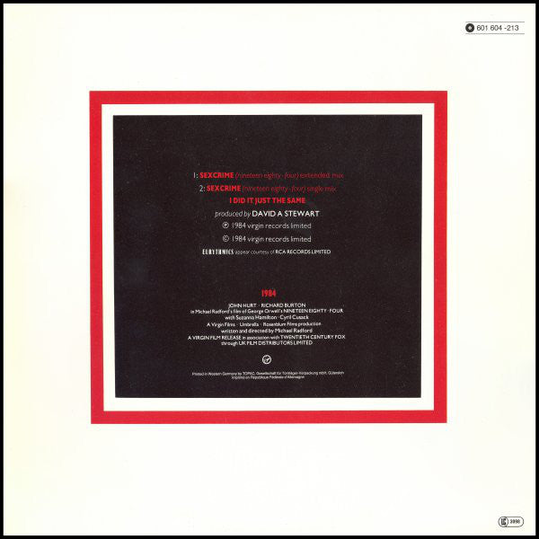 Eurythmics : Sexcrime (Nineteen Eighty · Four) (12", Single)