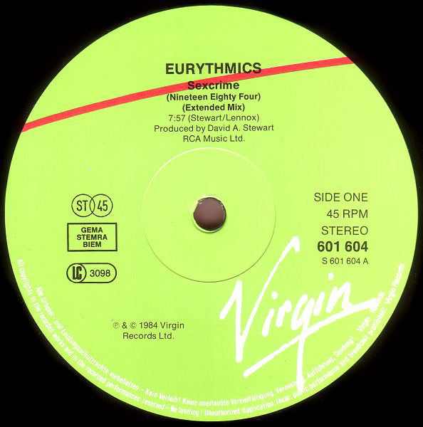 Eurythmics : Sexcrime (Nineteen Eighty · Four) (12", Single)