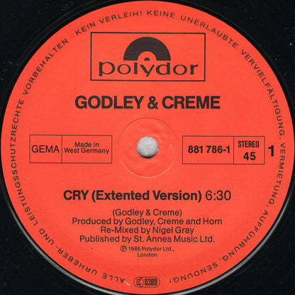 Godley & Creme : Cry (Extended Remix) (12", Maxi)