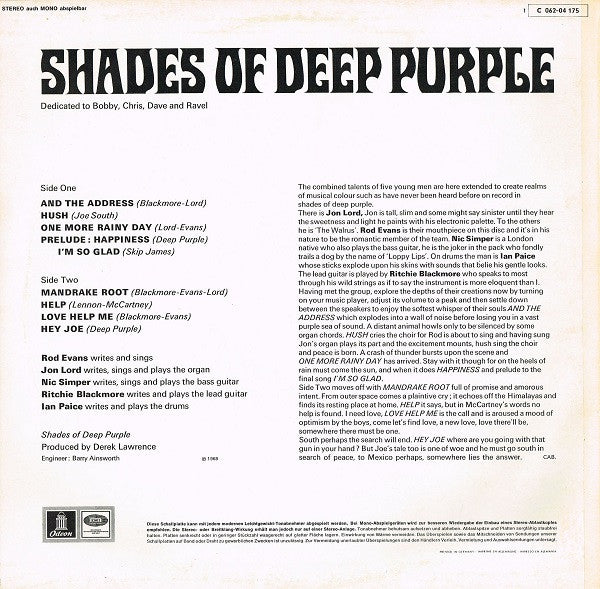 Deep Purple : Shades Of Deep Purple (LP, Album)