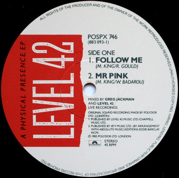Level 42 : A Physical Presence EP (12", EP)