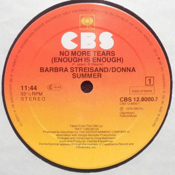 Barbra Streisand / Donna Summer : No More Tears (Enough Is Enough) (12", Maxi)