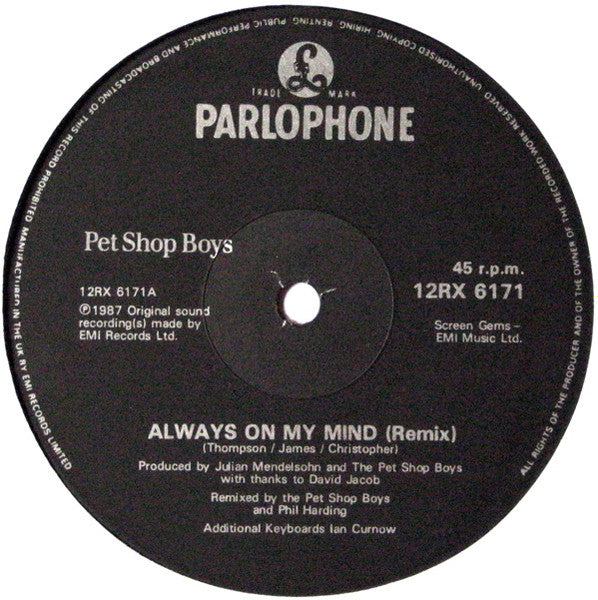 Pet Shop Boys : Always On My Mind (Remix) (12", Single)