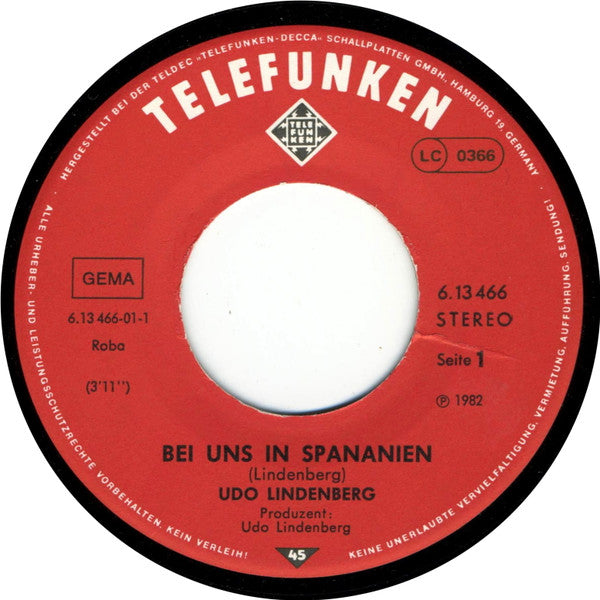 Udo Lindenberg : Bei Uns In Spananien (7", Single)
