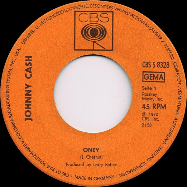 Johnny Cash : Oney / Country Trash (7", Single)