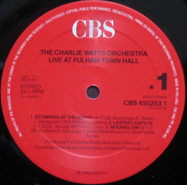 The Charlie Watts Orchestra : Live At  Fulham Town Hall (LP, Album)
