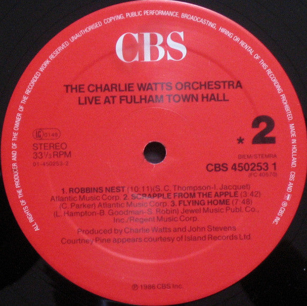 The Charlie Watts Orchestra : Live At  Fulham Town Hall (LP, Album)