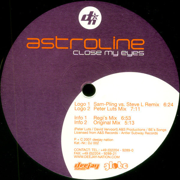 Astroline : Close My Eyes (12", Maxi)