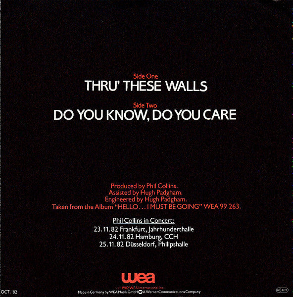 Phil Collins : Thru' These Walls (7", Single)