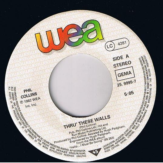 Phil Collins : Thru' These Walls (7", Single)