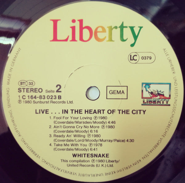 Whitesnake : Live... In The Heart Of The City (2xLP, Album)