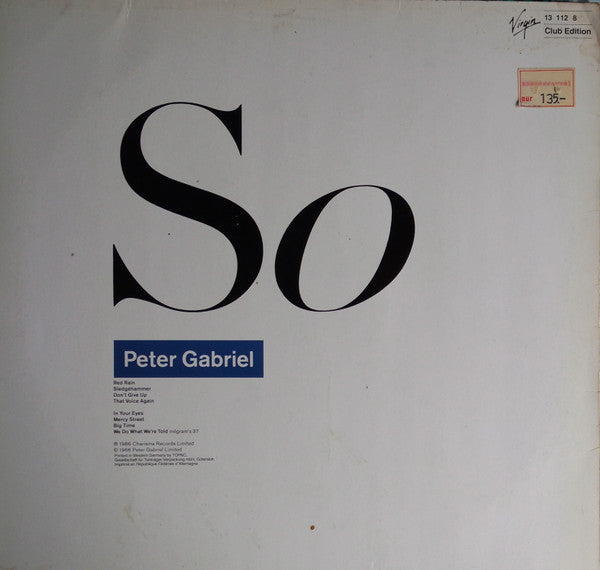 Peter Gabriel : So (LP, Album, Club)