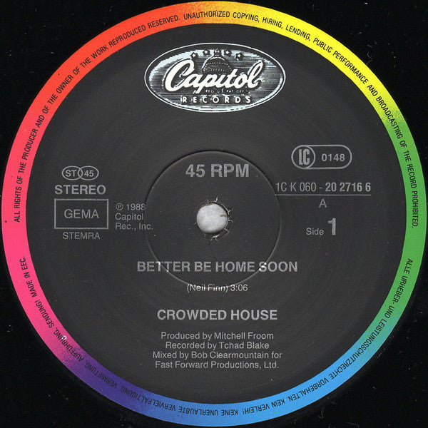 Crowded House : Better Be Home Soon (12", Single)